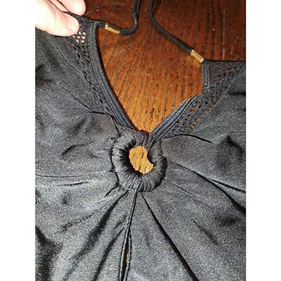 Size 6 Venus Black One Piece Halter Neck Tie Open Back Swimsuit Bathing Suit - Picture 4 of 8